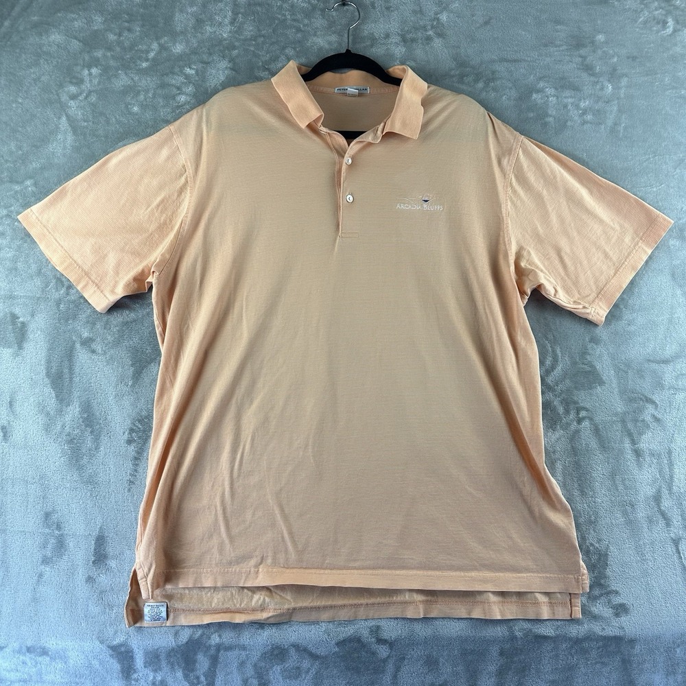 Peter Millar Polo Men's XL Orange White Striped Arcadia Bluffs 100% Cotton